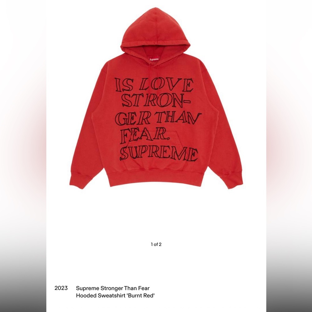 Supreme ‘Stronger than Fear’ Red Hoodie
